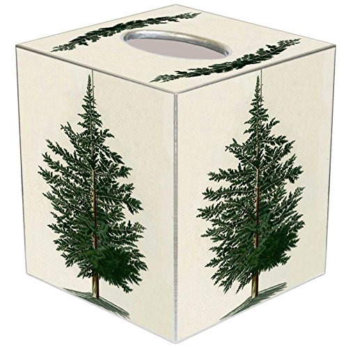 Marye-Kelley Antique Christmas Tree Tissue Box Cover - Christmas Square Paper-Mache Tissue Box Cover Holder