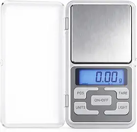 Mini Balança Digital de Alta Precisão - Visor Digital em LED - Portatil - Display LED com Luz Azul, Função Tara, Múltiplas Unidades e 2 Pilhas AAA Inclusas – Design Compacto Premium