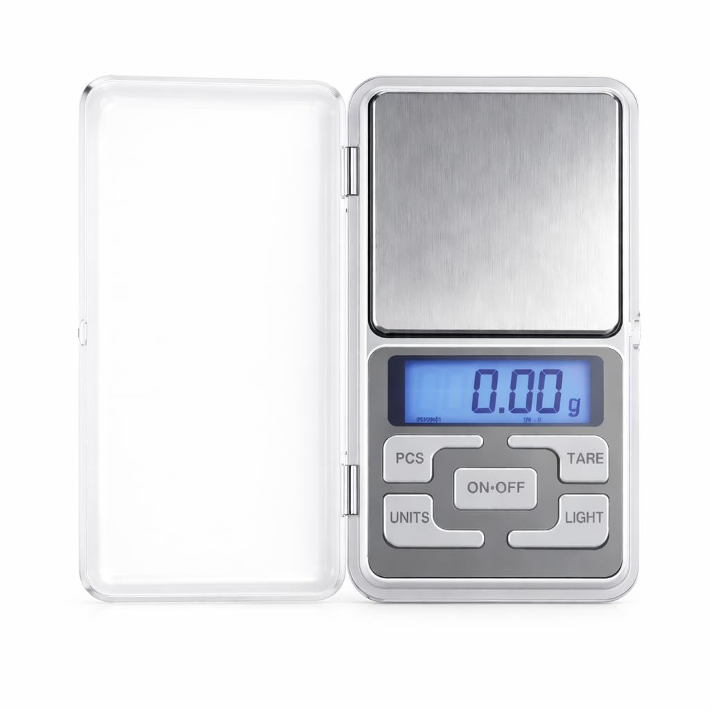 Mini Balança Digital de Alta Precisão - Visor Digital em LED - Portatil - Display LED com Luz Azul, Função Tara, Múltiplas Unidades e 2 Pilhas AAA Inclusas – Design Compacto Premium