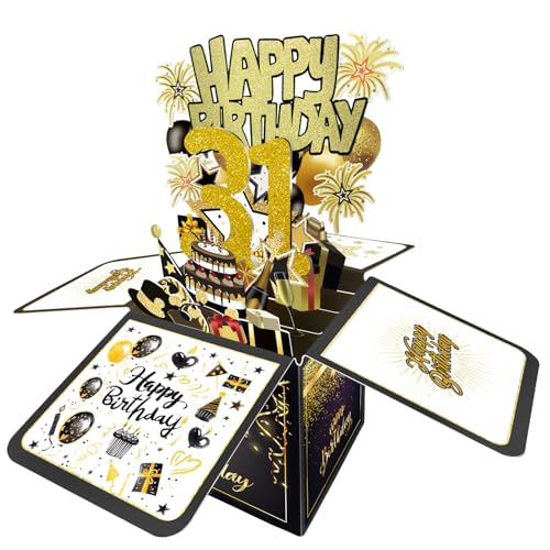 Joycard 31st Birthday Card, 31st Birthday Decorations for Women Men, Happy Birthday 3D Cards for 31 Year Old Her Him, Birthday Gift Box for Daughter Son