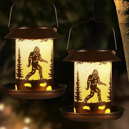 Bird feeder with decorative Bigfoot lantern motif