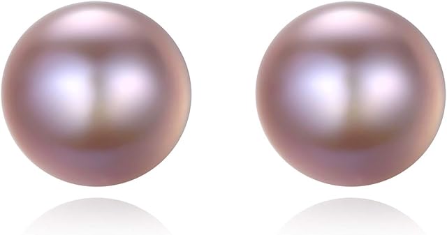 VIKI LYNN Pearl Earrings for Women 7-8mm Purple Freshwater Cultured Pearl Stud Earrings 925 Sterling Silver