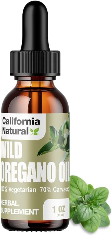 Wild Oregano Oil 1oz Bottle - California Natural - Immune System & Digestive Support - Promote Gut Health & Healthy Digestion - 100% Vegetarian - 70% Carvacrol - Herbal Supplement - 1oz