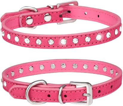 Puppy Dog Collar with Crystal Diamond Colorful Bling Girl Puppy Cat Collars Pet Gifts XS, Hot Pink