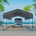Zynfylus 12x20 FT Oversized Metal Carport, Heavy-Duty Car Garage with Enhanced Base & Reinforced Supports, All-Weather Outdoor Shelter for Cars, RV, Trucks, Boats, Dark Gray