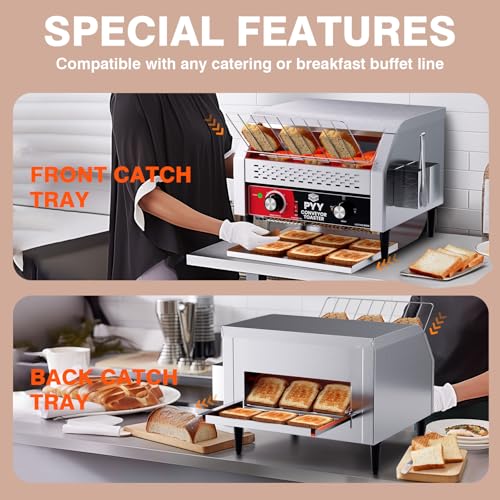 Image of PYY Commercial Conveyor Toaster - Electric Industrial Belt Toasters Oven Heavy Duty Stainless Steel Tostadora Transportadora for Bun Bagel Bread Waffle Restaurant Buffet 450 Slices /Hour