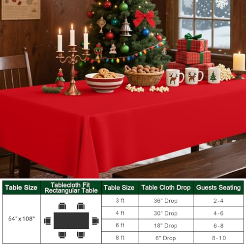 Image of Smiry Disposable Table Cloth - 6 Pack, 54 x 108 Inch Waterproof Rectangle Tablecloths for Parties, Decorative Plastic Table Cover, Leakproof & Sturdy, Red