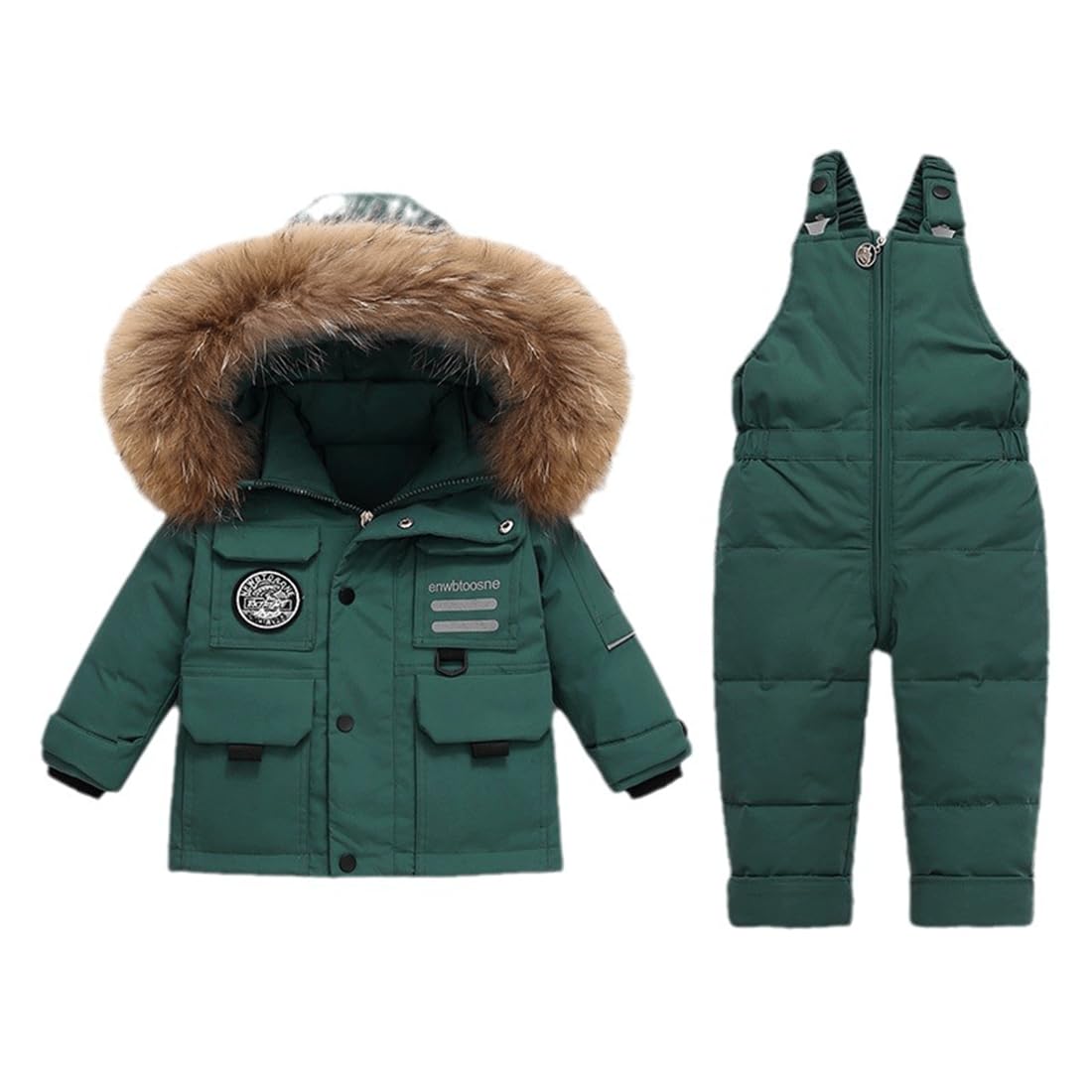 Tuta da Neve 2 Pezzi da Bambini Capppotto Piumino con Cappuccio Pellicia + Salopette da Neve Bambina Giacca Invernale Impermeabile