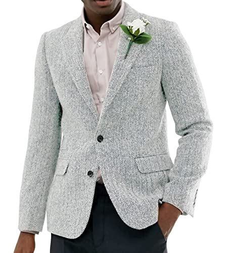 Sakko Herren Regular Fit Klassisch Blazer Tweed Anzugjacke Wolle für Hochzeitsfeier(Silber,M) Cover