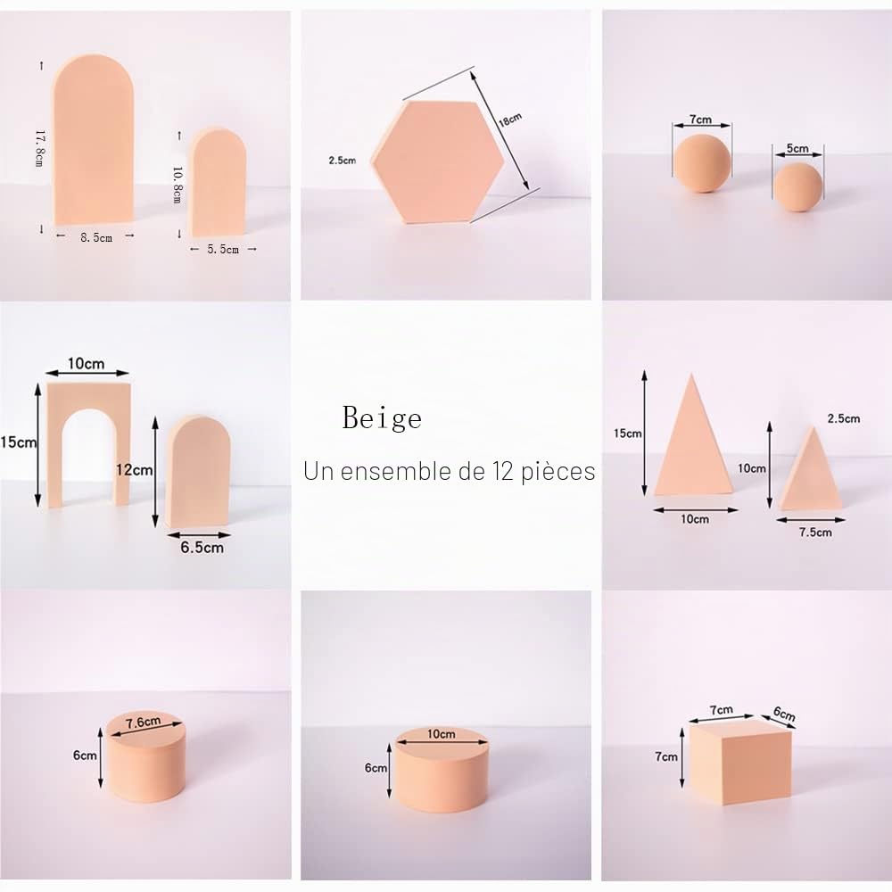 GISELA D Lot d'accessoires de Photographie en Mousse Rigide pour séance Photo, Cube géométrique, Beige