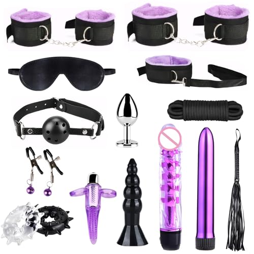 Set Bondage SM Ninonly 15 Pezzi Sex Toys Bondage Kit Plug Anale Butt Plug Set per I Principianti e Gli Esperti BDSM Bondage Kit di Costrizione Giocattoli Sessuali per Donne e Coppie (Violetta)