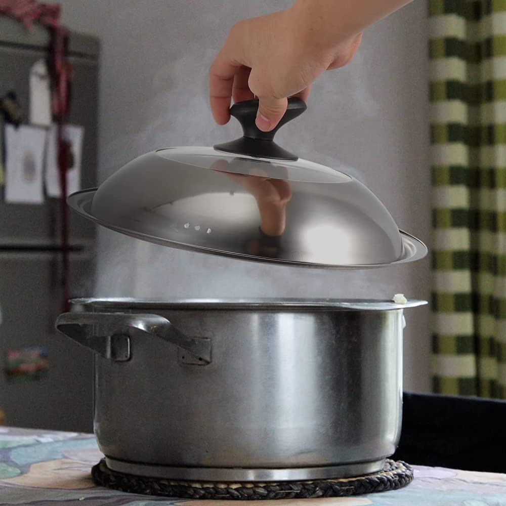 Coperchio universale in acciaio inox per padelle, coperchio visibile, coperchio per pentole e pentole in vetro, 36 cm