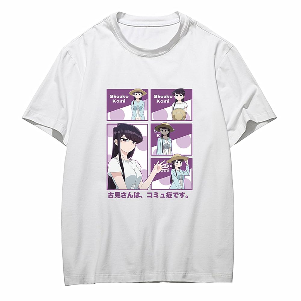 Charous Unisex White 1 Anime Komi Can't Communicate White Cotton Cartoon Print T-Shirt Used For Manga Komi Shouko Fans Cosplay Gift