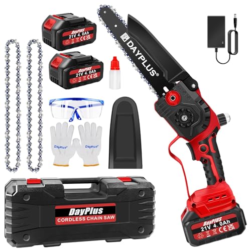Mini Chainsaw Brushless Electric Chainsaw for Hedges, 8-inch Mini Electric Chainsaw Cordless Chainsaw with 2x4.0Ah Batteries and Charger, 2 Chains, Mini Chain Saw Cordless Tree Saw for Wood Cutting