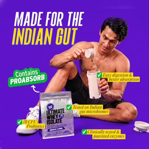 Image of Yogabar Ultimate Whey Protein Powder (Chocolate) | 28g Complete Protein with Whey Protein Isolate + Fermented Yeast Protein | Added Probiotics & Digestive Enzymes | High Absorption | 500g