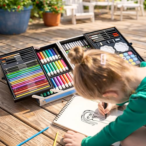 Image of WISHKEY 145 Pieces Art Set for Kids with Space Theme Storage Case, Art and Craft Supplies Kit for Drawing and Painting with Oil Pastel, Water Color, Color Pencils, Sketch Pen (Pack of 1, Blue)