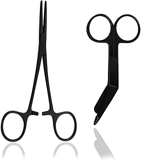 AAProTools Heavy Duty Black Color Lister Bandage Trauma Shears Scissors + Hemostat Forceps Straight Premium Quality (3.5