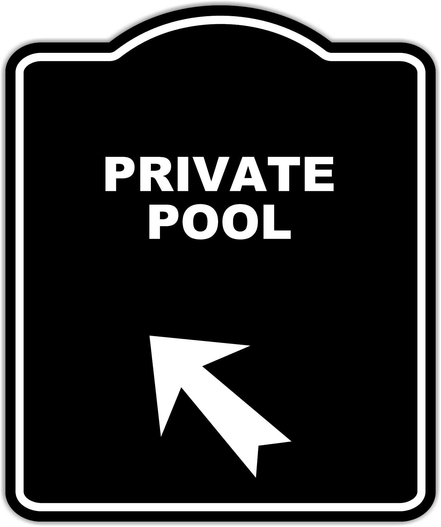 PRIVATE POOL Black Sign Arrow Up Left Aluminum Composite Sign 20 x 24 inches