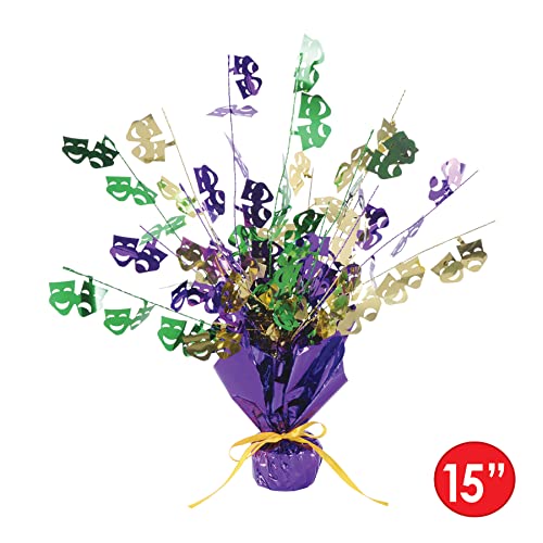 Beistle Mardi Gras Green Gold And Purple Metallic 3-D Gleam 'N Burst Centerpieces, 2 Piece, 15" #TOP1