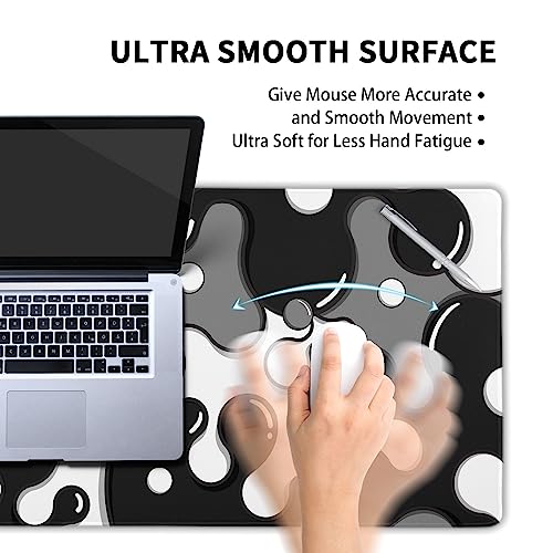 Image of Black White Grey Mouse Pad XXL Anime Cool Geometric Japanese Extended Desk Mat 90X40 CM Non-Slip Rubber Base Stitched Edge Large Mousepad for Gaming Laptop Computer Desktop 35.4x15.7 Inch