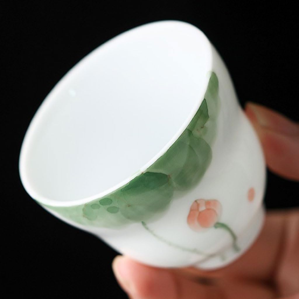 GSOUL Kungfu Tea cup Party Office Tea Cup Hand-painted Ink Painting Lotus White Porcelain Personal Drinking Host Small Tea Cups