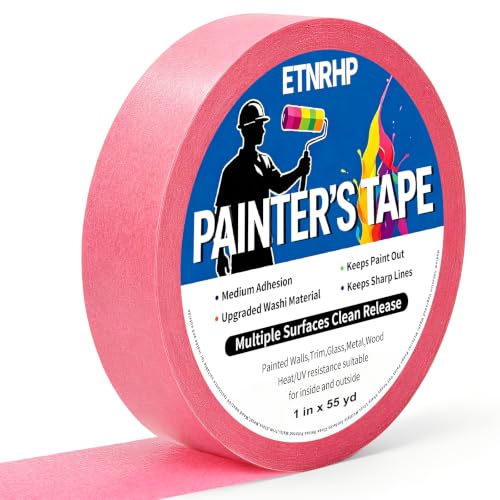 ETNRHP Pink Painters Tape Washi Material 1in X 55Yd 14-Day Clean Release Multi-Surface Masking Tape for Wall Painting Borders Auto Labeling DIY Crafts Decoration and School Projects