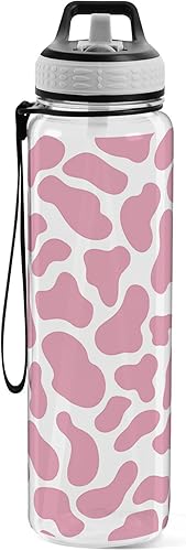 Miniatura 2 de Botella de agua con estampado de vaca rosa con tapa de pajilla, 32 onzas, a prueba de fugas, transparente, para gimnasio, mujeres, hombres, deportes