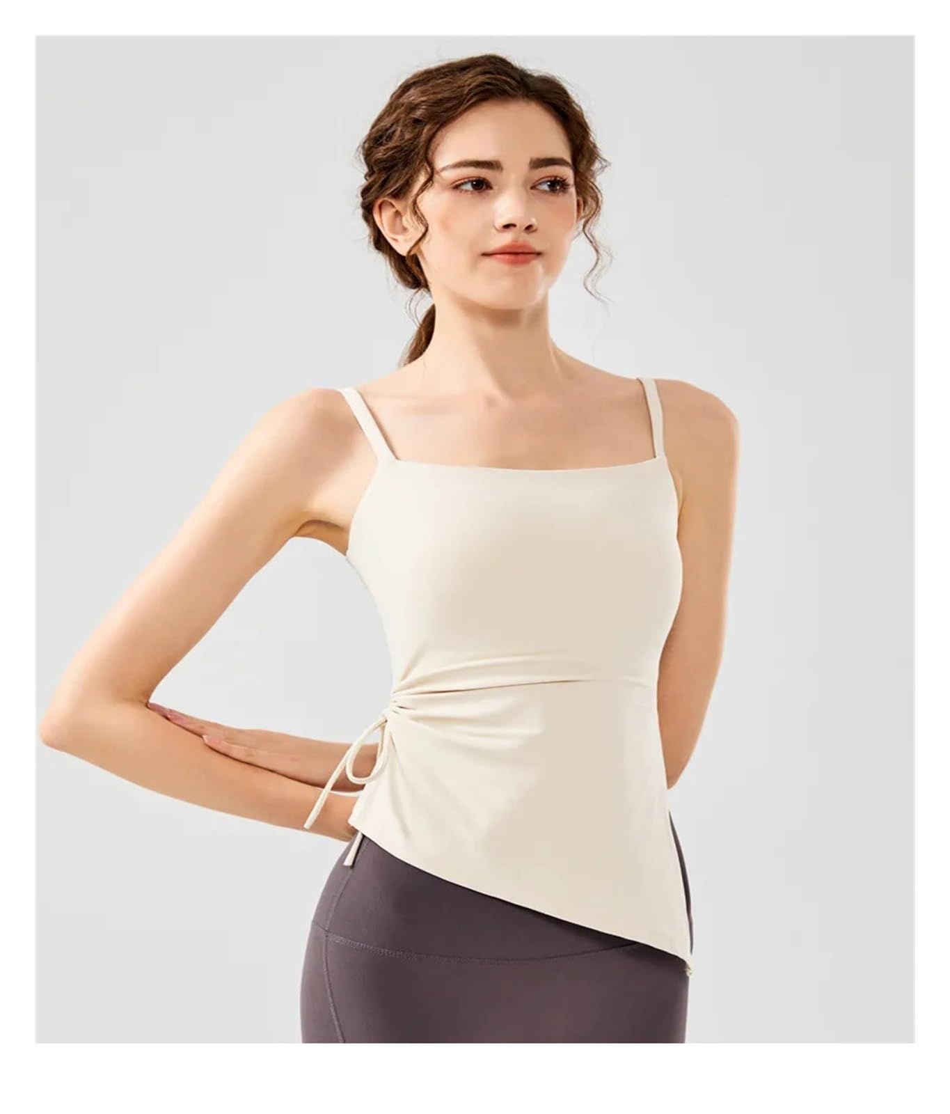 T-Shirts de Sport Femme Cordon de serrage plissé vêtements de Yoga femmes mince haut de fitness femmes coussinets de poitrine fixes jarretelles sport débardeur été gymnase Manches Longues pour Sport F