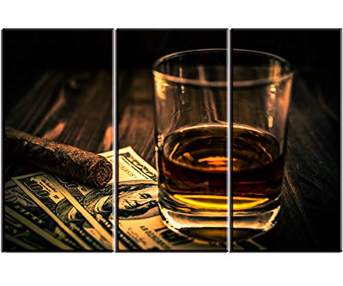 Cigar and Wine Wall Art for Bar, PIY Whiskey Picture Canvas Painting Prints Artwork (Waterproof Home Decor, Bracket Mounted Ready to Hang, 24x36 Large)