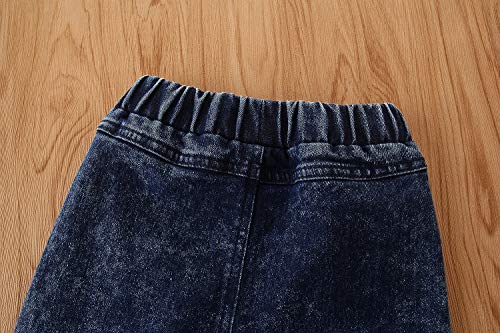 Wallarenear Baby Girl Flare Pants Kids Bell Bottoms Ripped Jeans Toddler Denim Leggings Ruffle Long Pant Outfits Clothes (Denim Blue, 6-7 Years) #TOP2