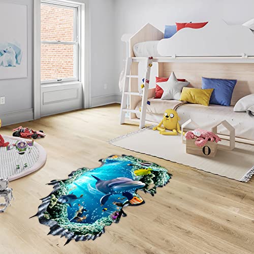 Hk Studio 3D Floor Decals Of Dolphin Ocean Art - Easy Peel And Stick, Super Vivid Color, Waterproof - Ocean Bathroom Decor - 3D Floor Murals For School, Classroom Decor #TOP2