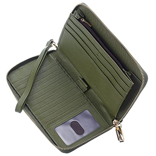Chelmon Large Capacity Womens Wallet Leather RFID Blocking Purse Credit Card Clutch(Ch Green Army)