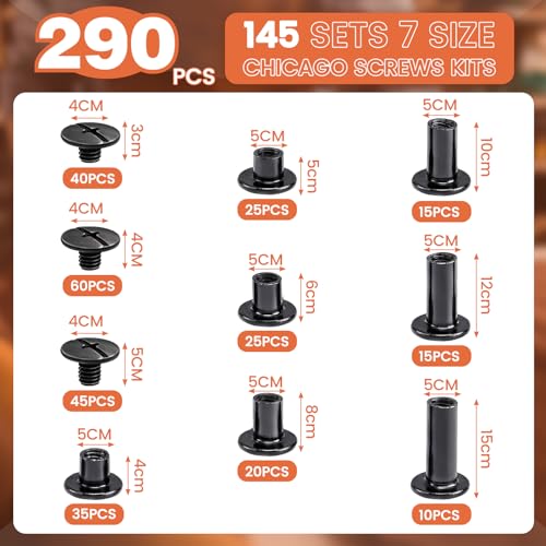 image for Hapric 145 Sets Chicago Screws for Leather, 7 Sizes M5x4/5/6/8/10/12/1