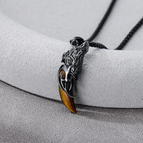Collier loup argent avec pendentif dent de loup en obsidienne