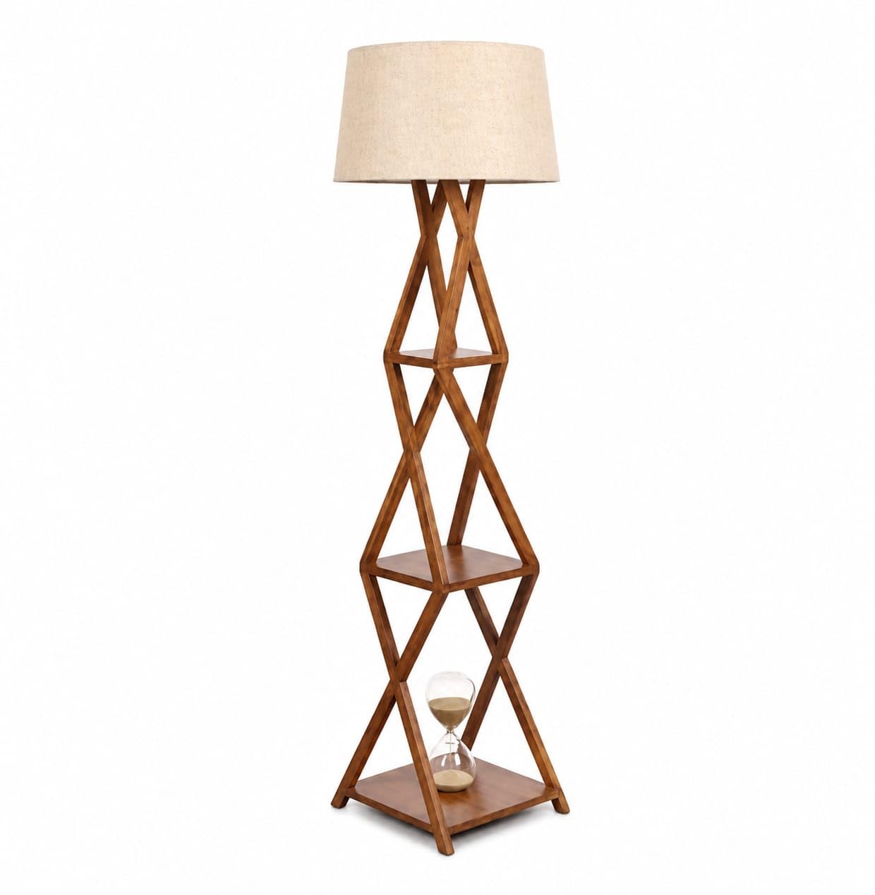 Wooden Floor Lamp with Multi-Tier Storage Shelves, Modern Geometric Design, Premium Fabric Shade, for Living Room, Bedroom and Office-image-47