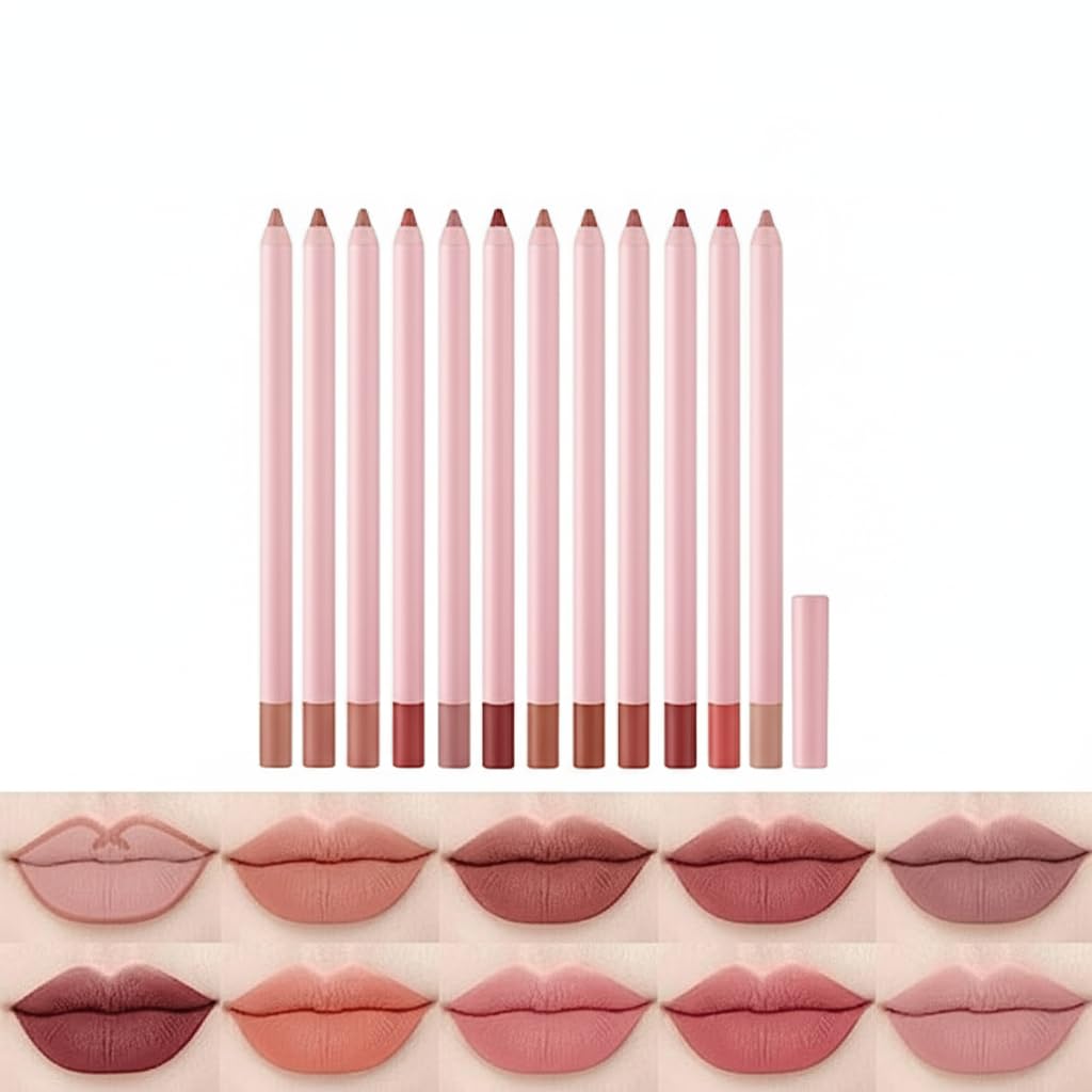 NALACAL 12 Colors High Pigmented Smooth Lip Liner Set, Long Lasting Fade Resistant Lip Pencil, Smudge-proof & Waterproof Red Nude Matte Velvet Lipstick Pen, Professional Lip Liner Set