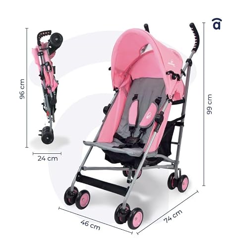 Miniatura 6 de Asalvo Freedom Silla De Paseo Ligera, Carro Plegable Ultraligera Y Compacta, Asa Trolley, Equipaje Avión, Reclinable, Barra Seguridad, Arnés 5 Puntos, Desde 0 Meses Hasta 15 Kg, Rosa