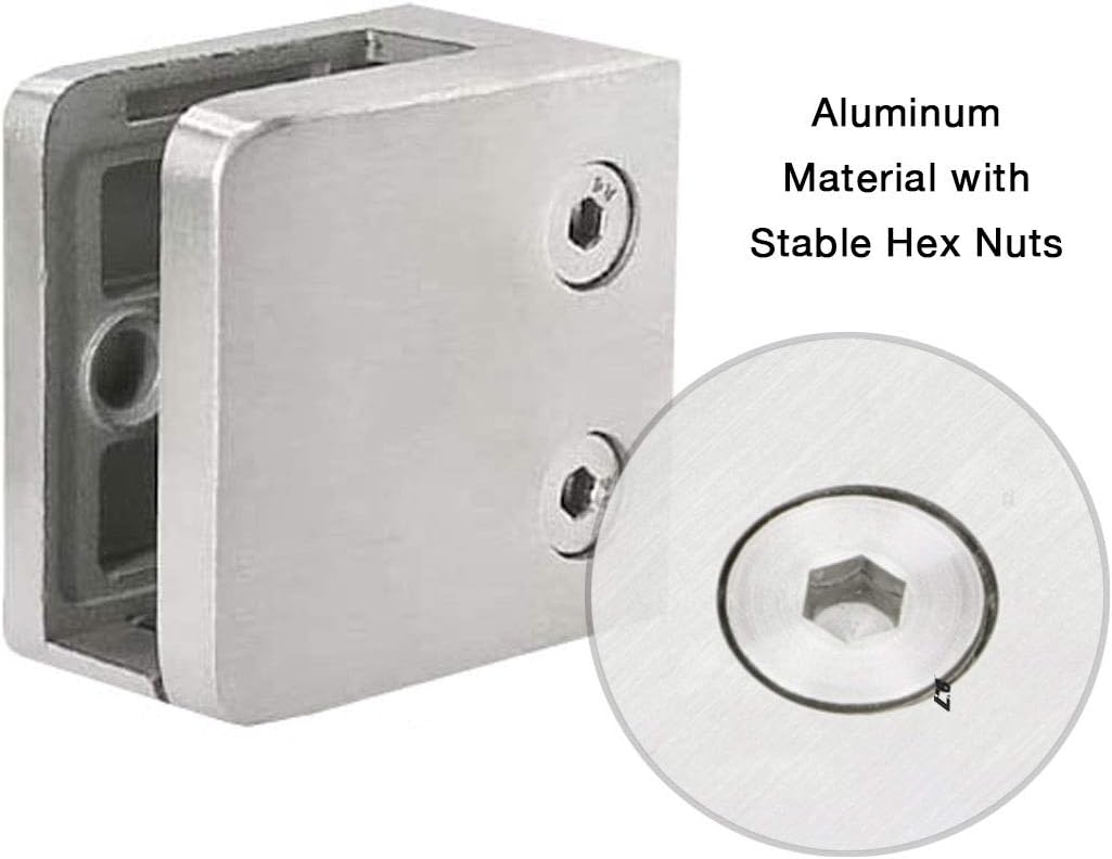 Premium Aluminum Square Flat Back Glass Clamp for 1/4" - 3/8" Tempered or Laminated Glass, 4-Pack (Brush Nickel)