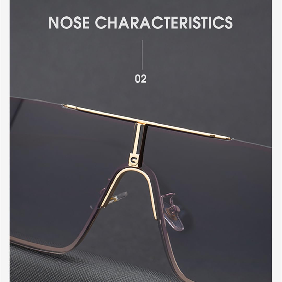 Gafas de sol extragrandes de una pieza, estilo punk vintage de lujo sin montura para hombre.