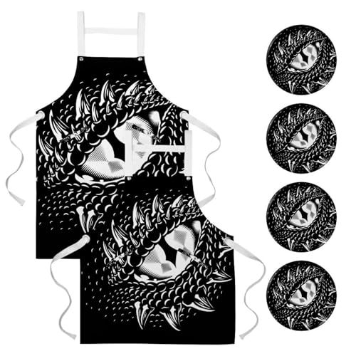Lot de 2 tabliers de cuisine œil de dragon multicolores réglables pour bistrot
