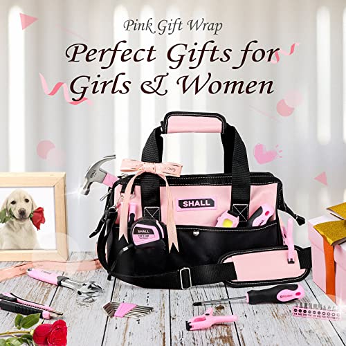 SHALL Pink Tool Set, 246-Piece Home Tool Kit for Women, Ladies Basic Tool kit for House with 14”Wide Mouth Open Tool Bag, General Household Hand Tool Set for Home Repair, Maintenance and Improvement