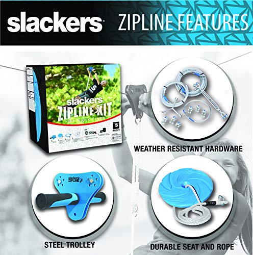 Slackers 70 Ft Hawk Series Zipline - Kids Zip Line Kit With Zip-Quick Install System - Great Zipline Kit For Kids And Teens - Recommended Ages 7+ #TOP3
