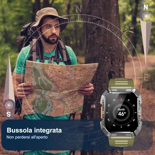 Blackview Smartwatch Uomo, Smartwatch Militare Uomo Fitness con Chiamate Bluetooth,2.01" Orologio Intelligente 112+ Modalità Sportive/900 mAh/Sonno/Cardiofrequenzimetro/Torcia/Bussola per Android IOS - Immagine 5