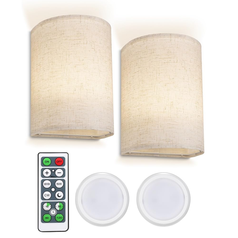 Lampada da Parete retrò con Paralume in Tessuto, Luce dimmerabile e Telecomando, Ideale per Camera da Letto e Soggiorno, Disponibile in 3 Colori.