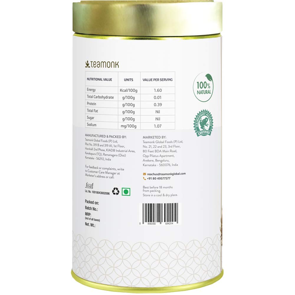 Teamonk Tennen Silver Needle Organic White Herbal Tea (75g, 37 Cups) | Antioxidant-Rich Loose Leaf Tea Leaves For Skin Health | Handpicked, Low Caffeine, With No Artificial Additives White Tea Leaves - Image 2 thumbnail