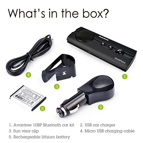 Avantree Kit de Altavoces Manos libres Coche Automóvil Bluetooth 4.0, Reducción de Eco y Ruido de Fondo para la Visera GPS y A2DP, Música, Universal, Conectar Tos Teléfonos, Negro