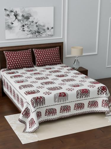 Image of LIVING ROOTS Jaipuri Hand Block Print King Cotton Bedsheet 86 * 104 inches (7 * 8.5 feet) with 2 Pillow Cover | 210 TC | Rich Fast Colour with No Colour Bleeding | (037-A)