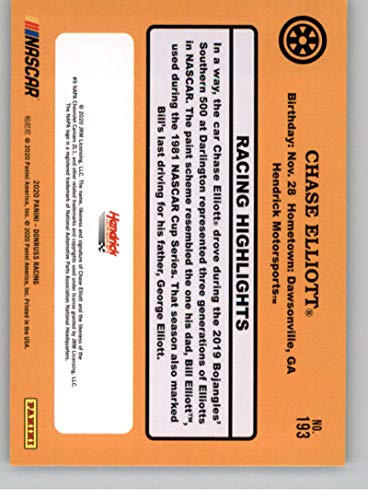 2020 Donruss Racing #193 Chase Elliott NAPA Auto Parts/Hendrick Motorsports/Chevrolet Official NASCAR Trading Card From Panini America