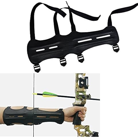Arm Guard Archery PU Leather Arm Protective Gear Adjustable Elastic 4-Straps (Black) Cover