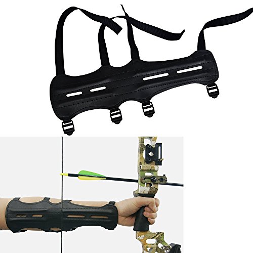 Archery PU Brazo de Cuero Guardia elástica Ajustable de 4 Correas del Equipo de protección del Brazo Cover